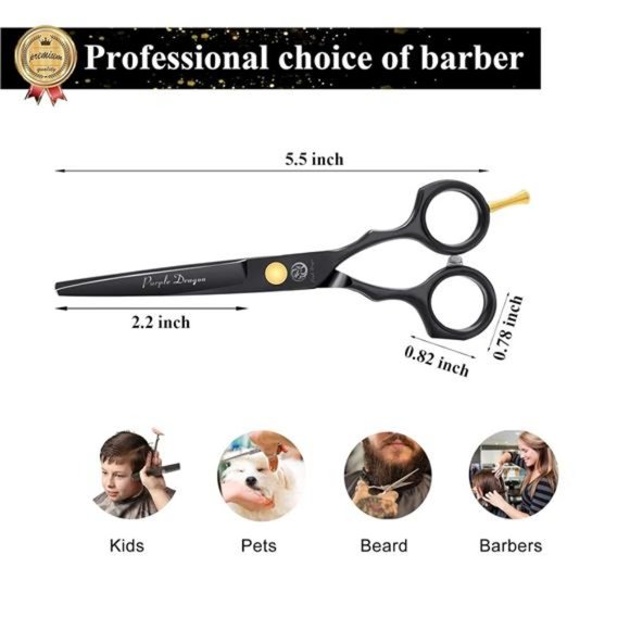 5.5 inch Purple Hair Cutting Scissors Set with Razor, Leather Scissors Case - Picture 6 of 7
